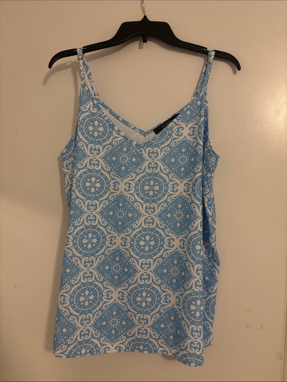 Tecrew Light Blue & White Printed Spaghetti Strap Top